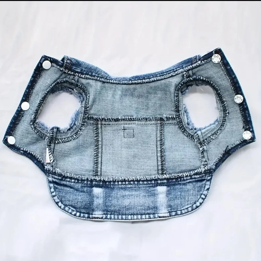 🆕 Denim Dog Vest Harness for Small Breeds, Jean Jacket Style w/ Traction Buckle